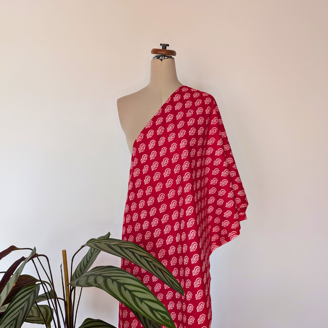 Ruby red Indian printed cotton