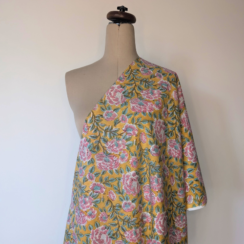 Floral dress on a mannequin against a plain background