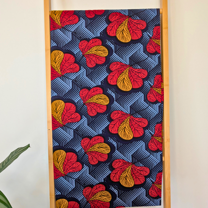 Blue and red geometric floral East African Kitenge