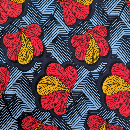 Blue and red geometric floral East African Kitenge