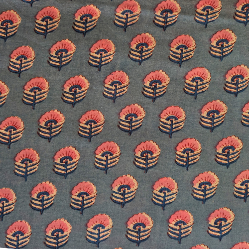 Denim blue and rosy pink Jaipur handblock print