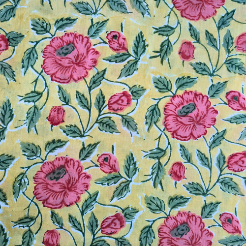 English rose yellow Jaipur handblock print