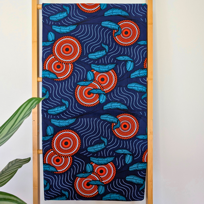Blue and orange circle and feathers East African Kitenge