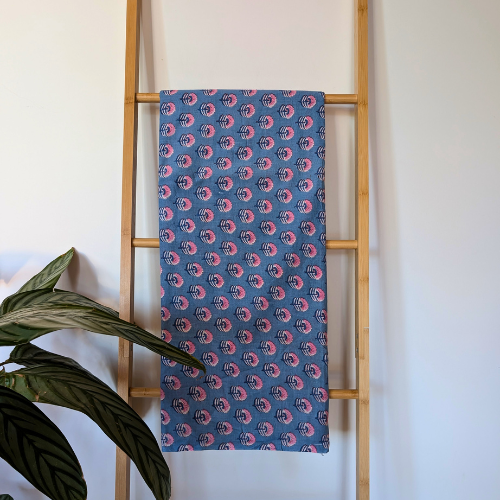 Denim blue and rosy pink Jaipur handblock print
